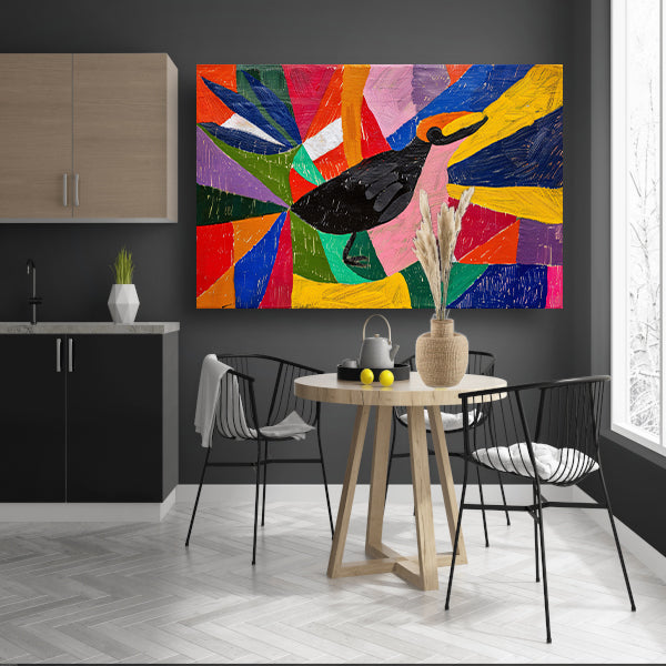 Kleurrijk abstract schilderij van een vogel canvas