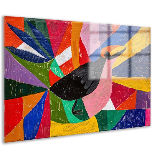Kleurrijk abstract schilderij van een vogel acrylglas