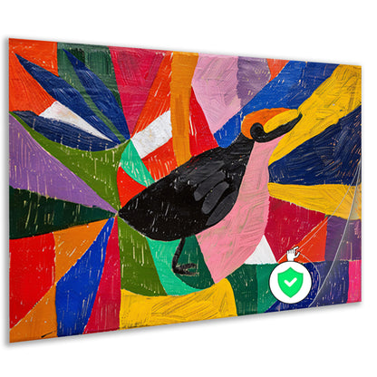 Kleurrijk abstract schilderij van een vogel poster