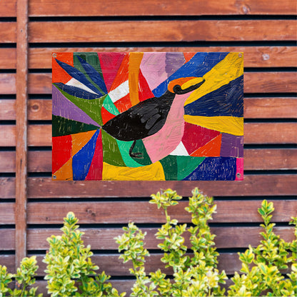 Kleurrijk abstract schilderij van een vogel tuinposter