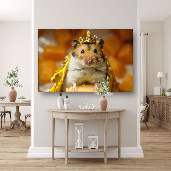 Hamster met gouden kroon en mantel   canvas