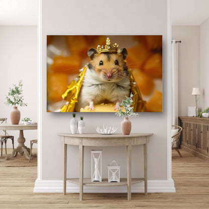 Hamster met gouden kroon en mantel   acrylglas