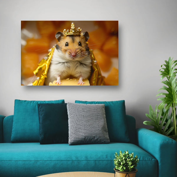 Hamster met gouden kroon en mantel   acrylglas