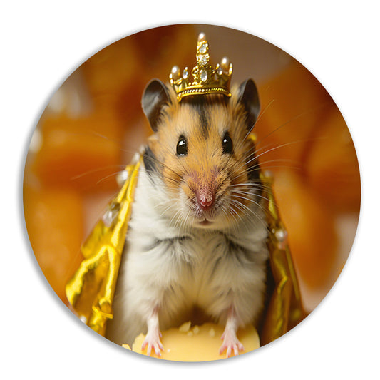 Hamster met gouden kroon en mantel   aluminium muurcirkel