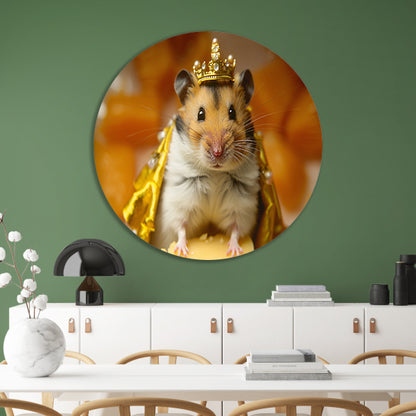 Hamster met gouden kroon en mantel   aluminium muurcirkel