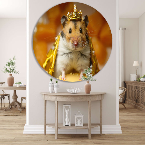 Hamster met gouden kroon en mantel   aluminium muurcirkel