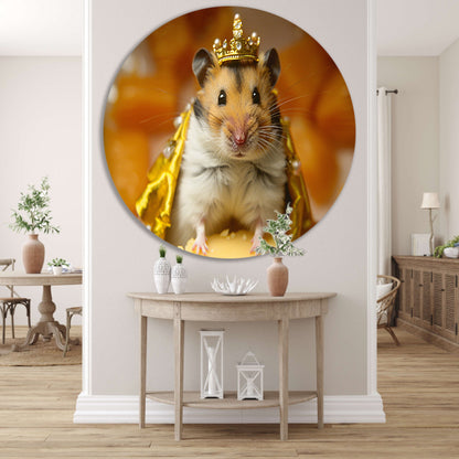 Hamster met gouden kroon en mantel   aluminium muurcirkel