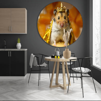 Hamster met gouden kroon en mantel   aluminium muurcirkel