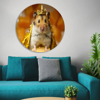 Hamster met gouden kroon en mantel   aluminium muurcirkel