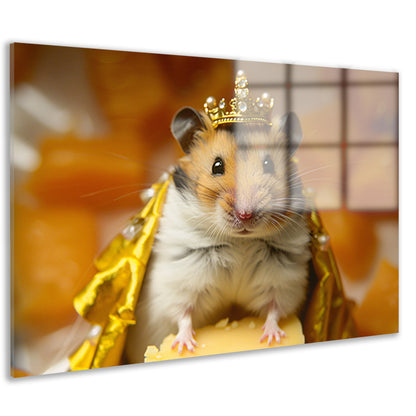 Hamster met gouden kroon en mantel   acrylglas