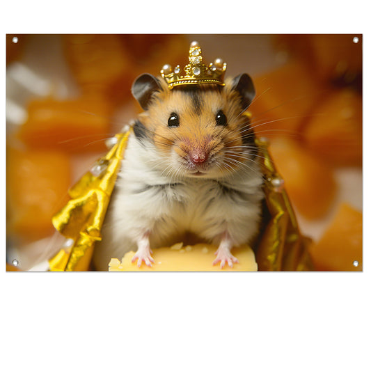 Hamster met gouden kroon en mantel   tuinposter