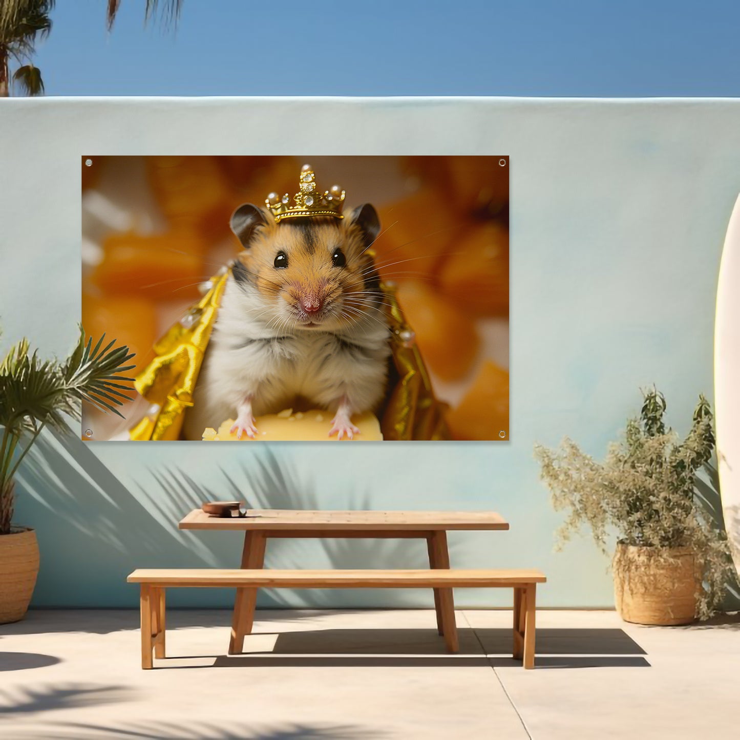 Hamster met gouden kroon en mantel   tuinposter