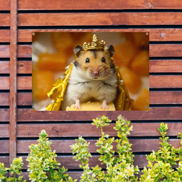 Hamster met gouden kroon en mantel   tuinposter