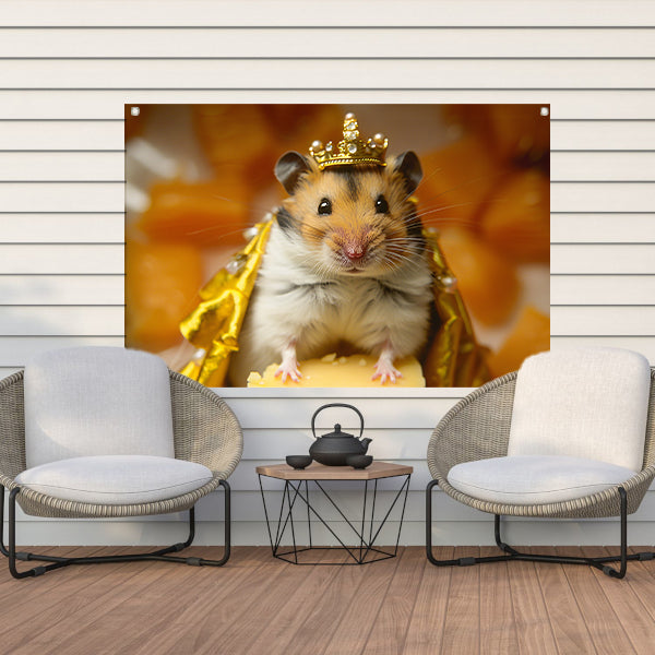 Hamster met gouden kroon en mantel   tuinposter