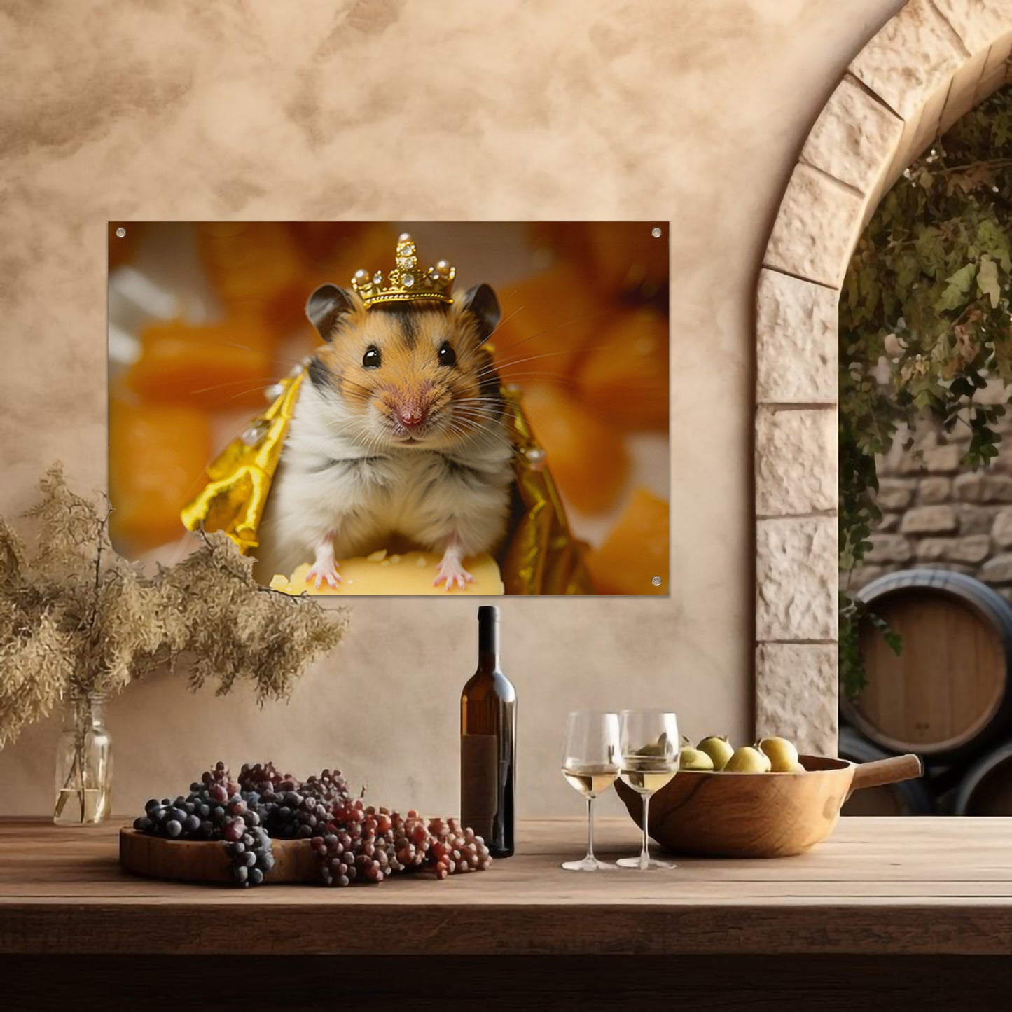 Hamster met gouden kroon en mantel   tuinposter