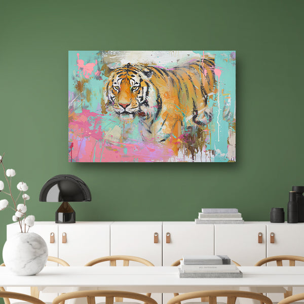 Kleurrijke abstracte schilderij van tijger canvas