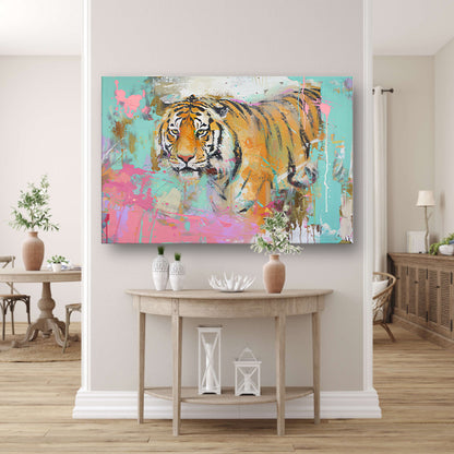 Kleurrijke abstracte schilderij van tijger canvas