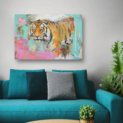 Kleurrijke abstracte schilderij van tijger canvas