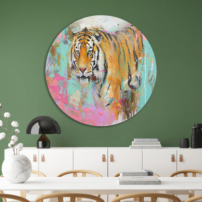 Kleurrijke abstracte schilderij van tijger forex muurcirkel