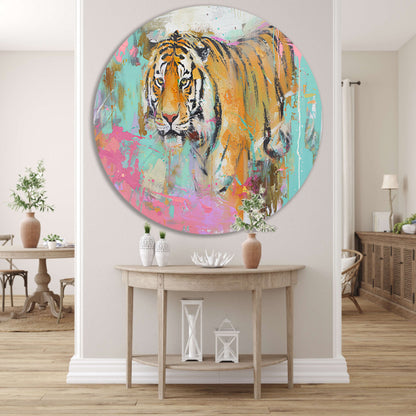 Kleurrijke abstracte schilderij van tijger forex muurcirkel
