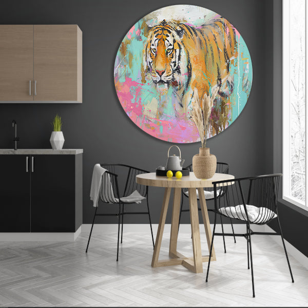 Kleurrijke abstracte schilderij van tijger forex muurcirkel