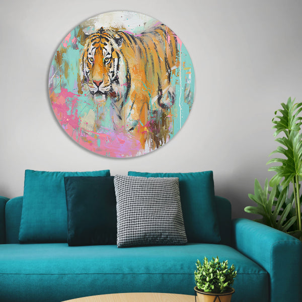 Kleurrijke abstracte schilderij van tijger forex muurcirkel
