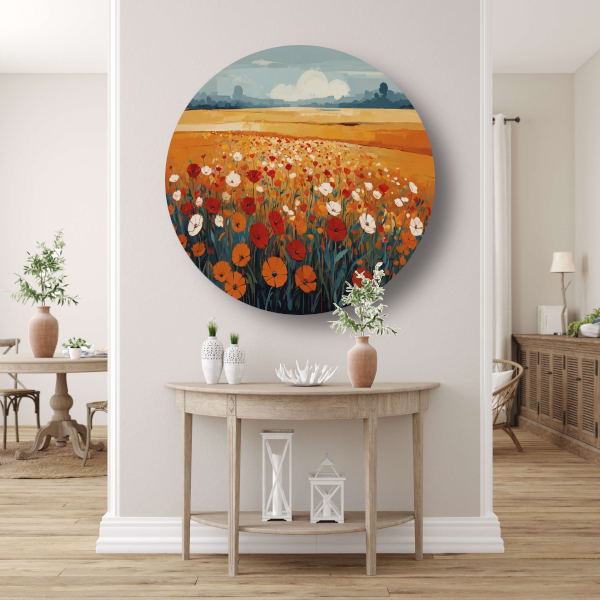 Vibrant Summer Poppies in Full Bloom aluminium muurcirkel