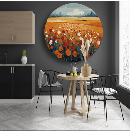 Vibrant Summer Poppies in Full Bloom aluminium muurcirkel