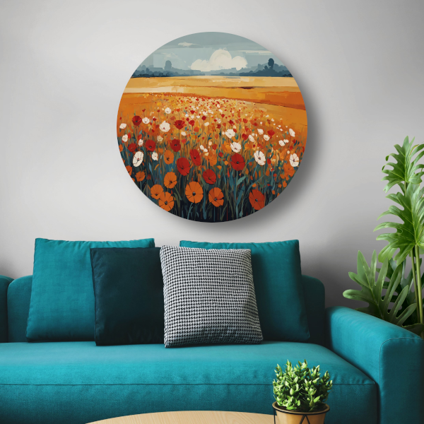 Vibrant Summer Poppies in Full Bloom aluminium muurcirkel