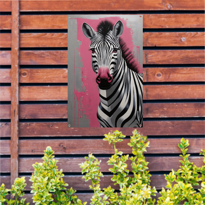 Zebra met Roze Splash in Moderne Stijl tuinposter