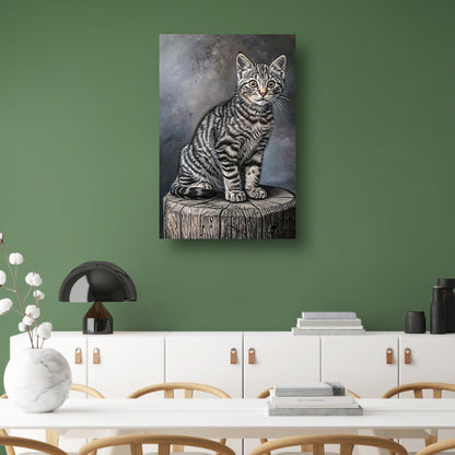 Gedetailleerd realistisch schilderij van een kat canvas met baklijst