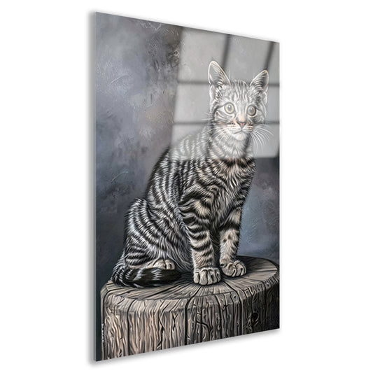 Gedetailleerd realistisch schilderij van een kat acrylglas
