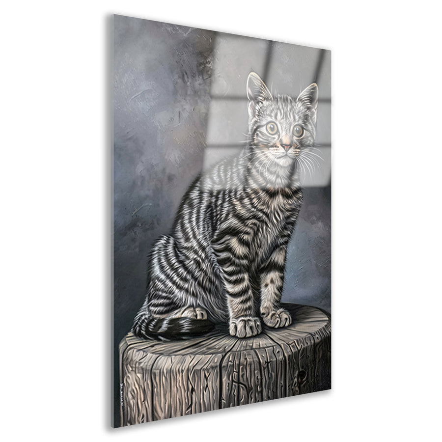 Gedetailleerd realistisch schilderij van een kat acrylglas