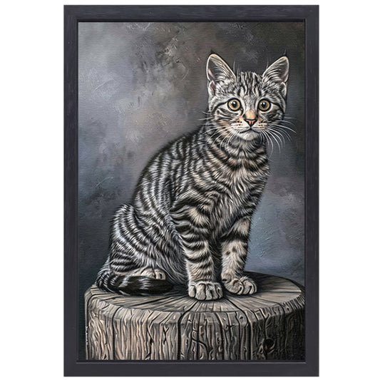 Gedetailleerd realistisch schilderij van een kat canvas met baklijst