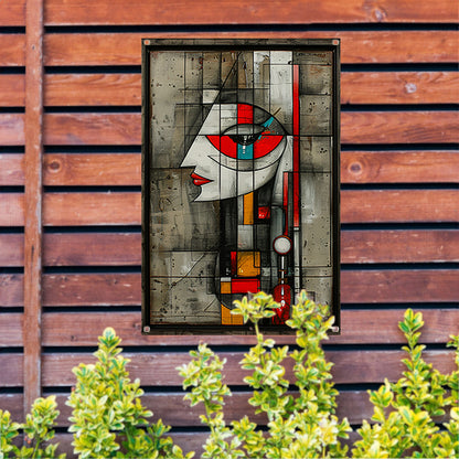Kubistisch portret van een vrouw in kleur tuinposter