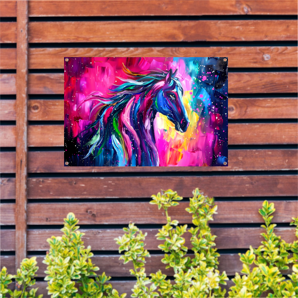 Kleurrijk abstract schilderij van paard tuinposter