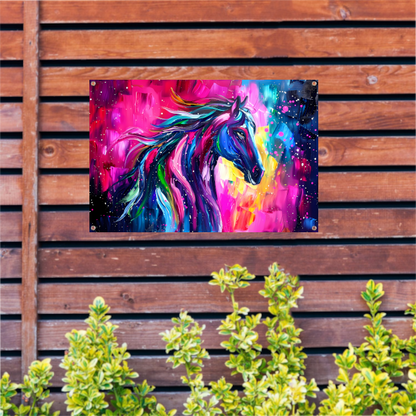 Kleurrijk abstract schilderij van paard tuinposter