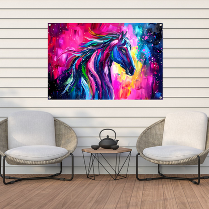 Kleurrijk abstract schilderij van paard tuinposter