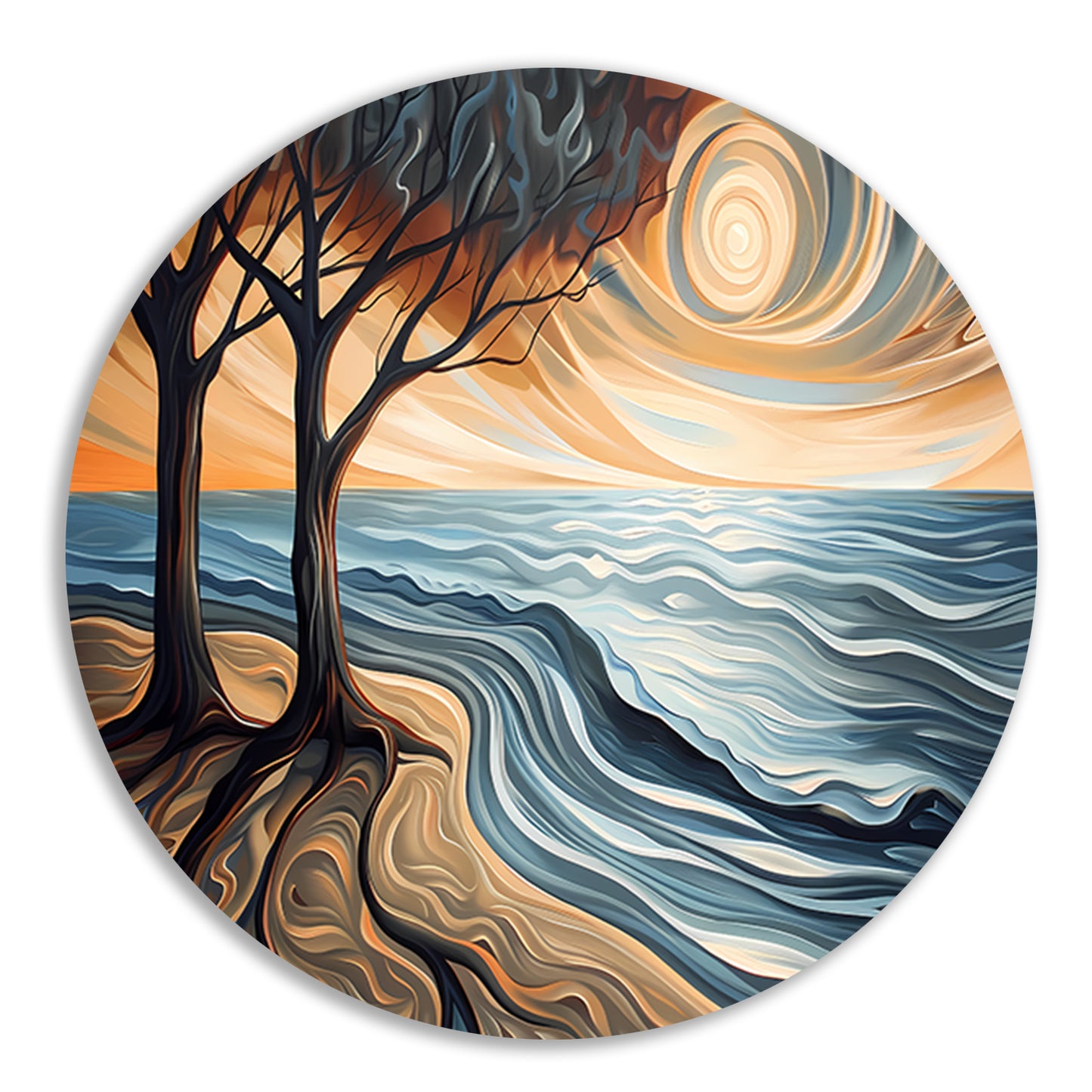 Surrealistisch strand met bomen en zon forex muurcirkel