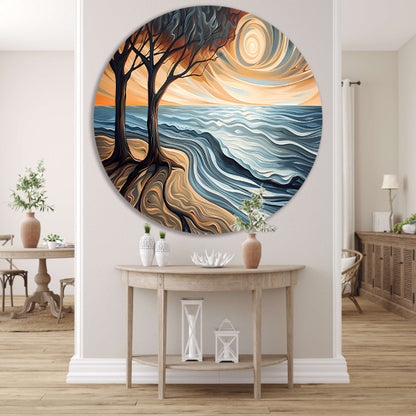 Surrealistisch strand met bomen en zon forex muurcirkel