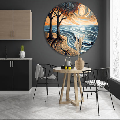 Surrealistisch strand met bomen en zon forex muurcirkel
