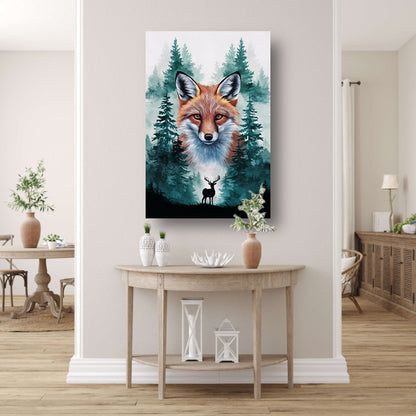 Vos en hert in boslandschap kunst canvas