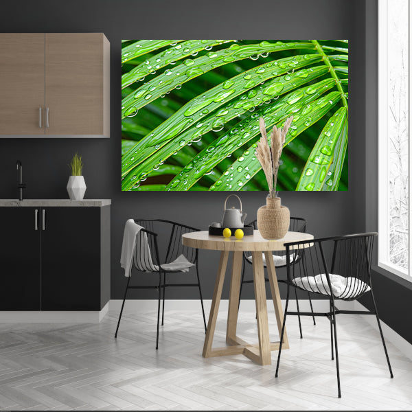 Groene bladeren met dauwdruppels in detailposter