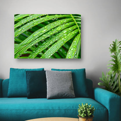Groene bladeren met dauwdruppels in detailposter