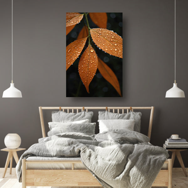 Dauwdruppels op Oranje Zomerbladeren canvas