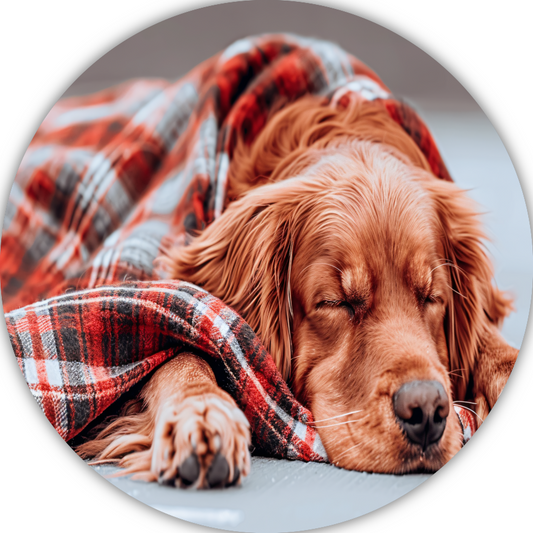 Hond rust onder plaid aluminium muurcirkel