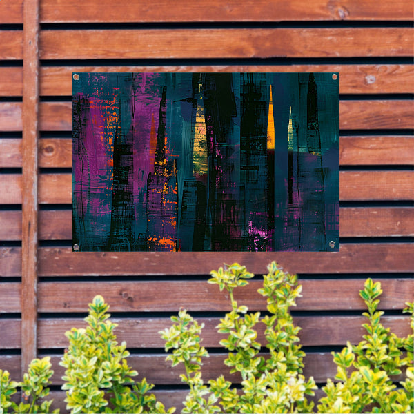 Abstracte kaarsen en stad in levendige kleuren tuinposter