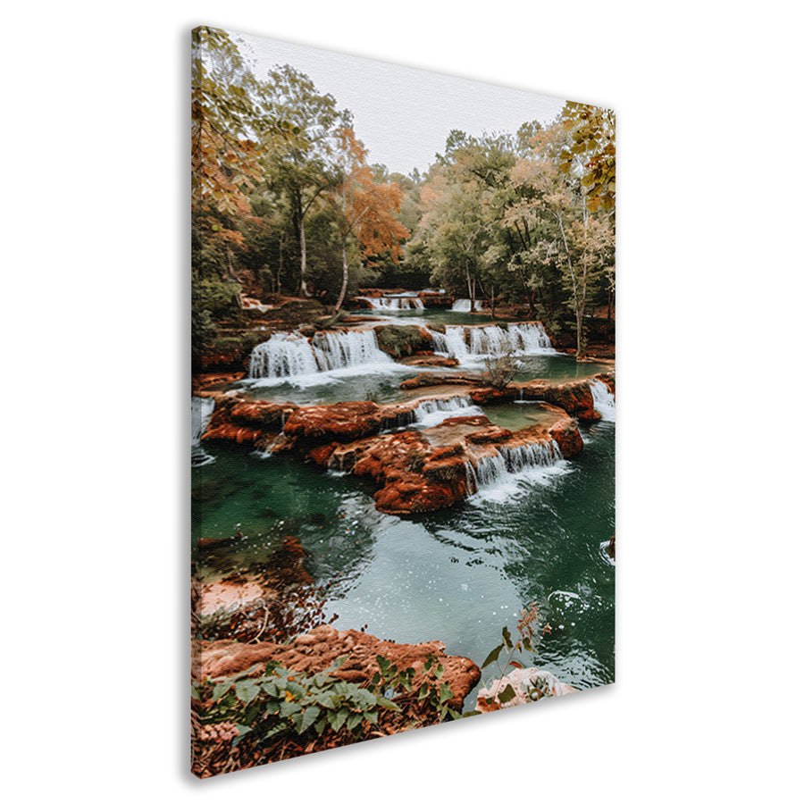 Watervallen in herfstbos landschap canvas