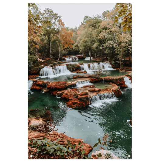 Watervallen in herfstbos landschap tuinposter