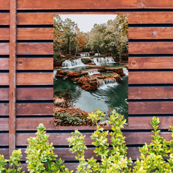 Watervallen in herfstbos landschap tuinposter